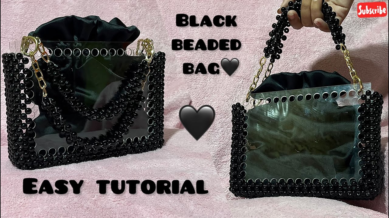 Acrylic plate black beaded bag 🖤 || Trendy glass pearl beaded bag tutorial 😍😍 #beadedbag #art