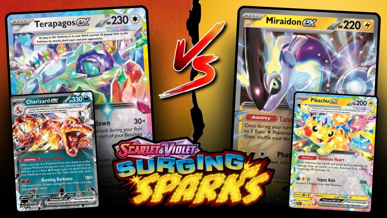 Charizard Terapagos vs. Miraidon | Surging Sparks Pokemon TCG Tabletop Gameplay