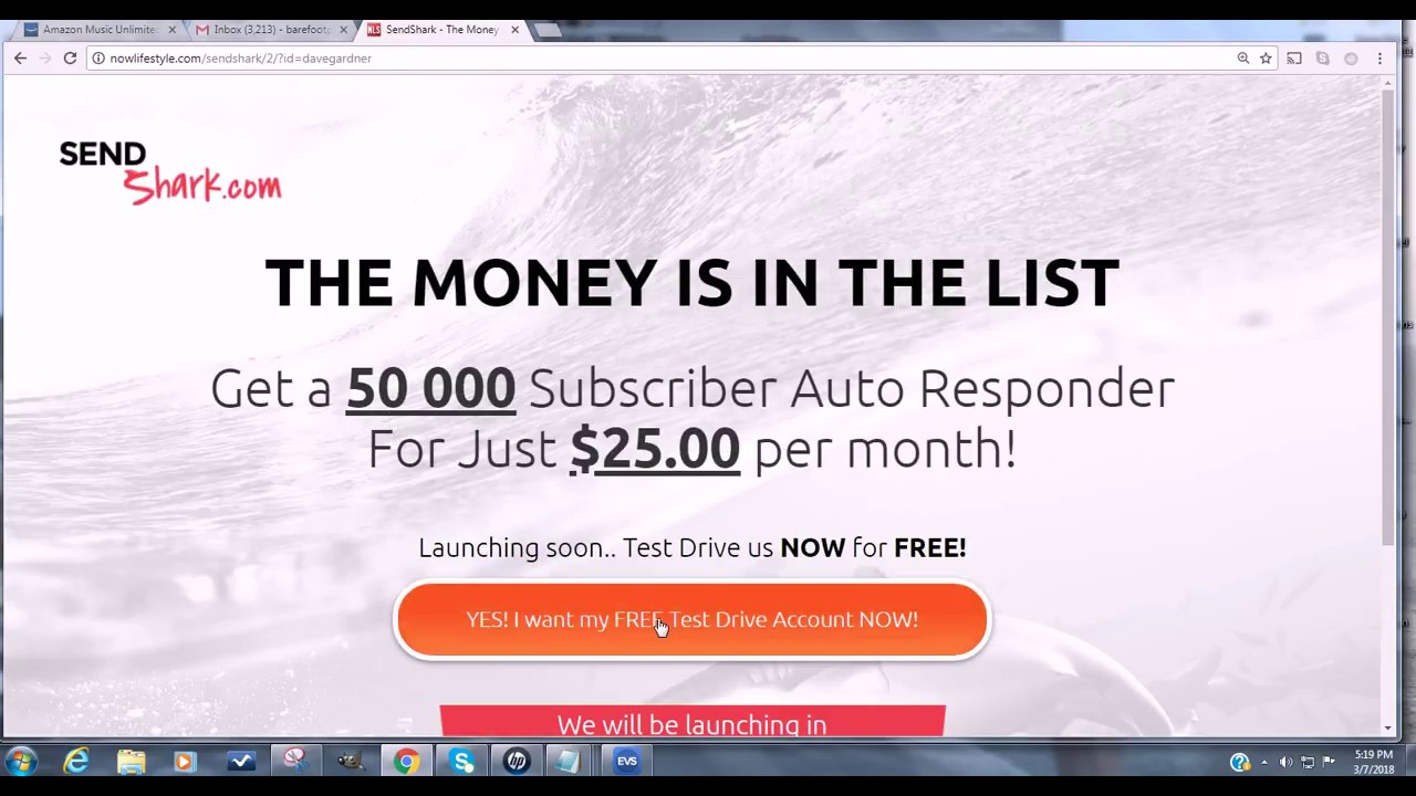 Send Shark Email Autoresponder with 50,000 subscribers by Dave Gardner