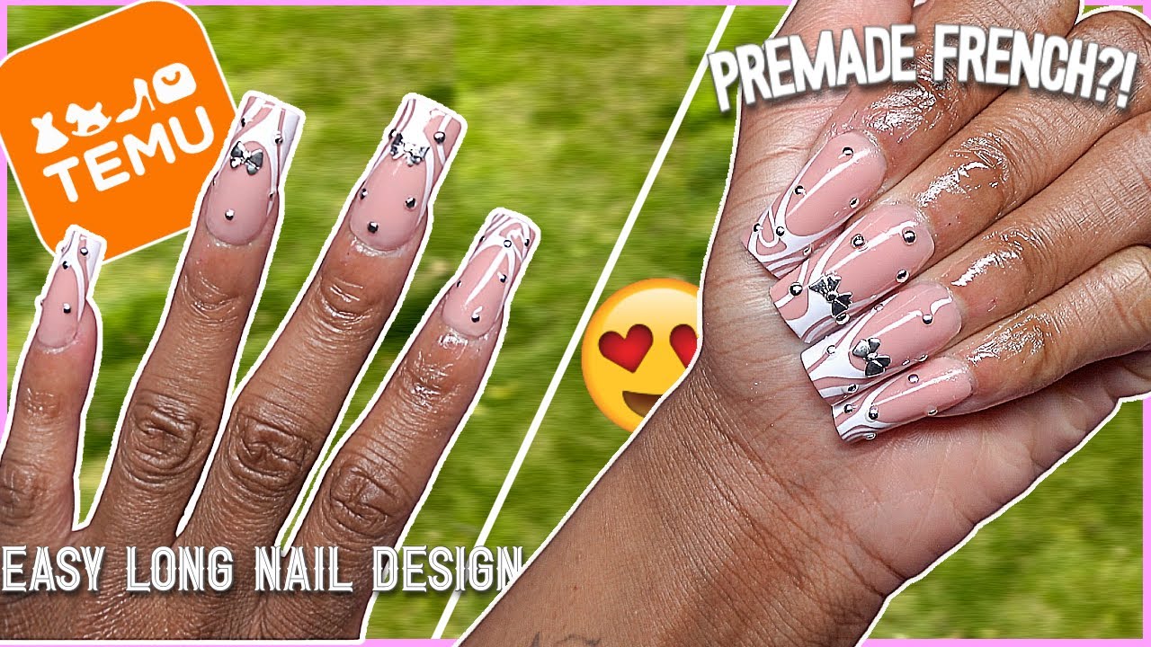 TRYING $5 TEMU PRE MADE ABSTRACT 3in1 FRENCH TIP GEL NAILS | QUICK AND EASY FRENCH GELX NAILS