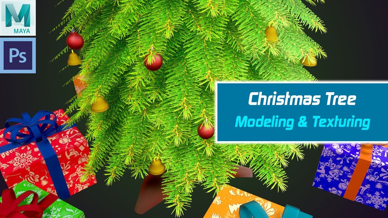 3D Christmas Tree Maya Modeling Texturing Photoshop - Stylized