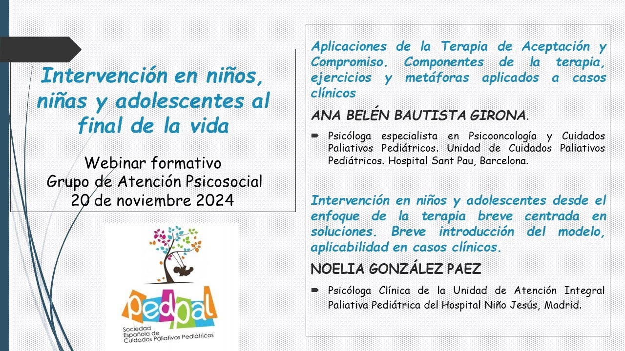 Intervención en niños, niñas y adolescentes al final de la vida. Webinar formativo 20.11.2024