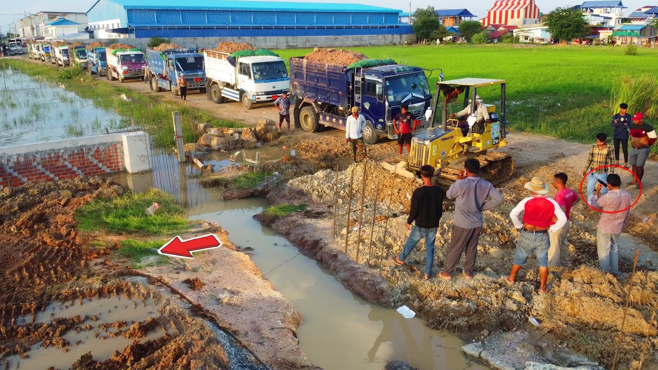 Starting an Incredible Task! Expert Dozer Teamwork with Truck Fill Land, Technique Bulldozer Pushing