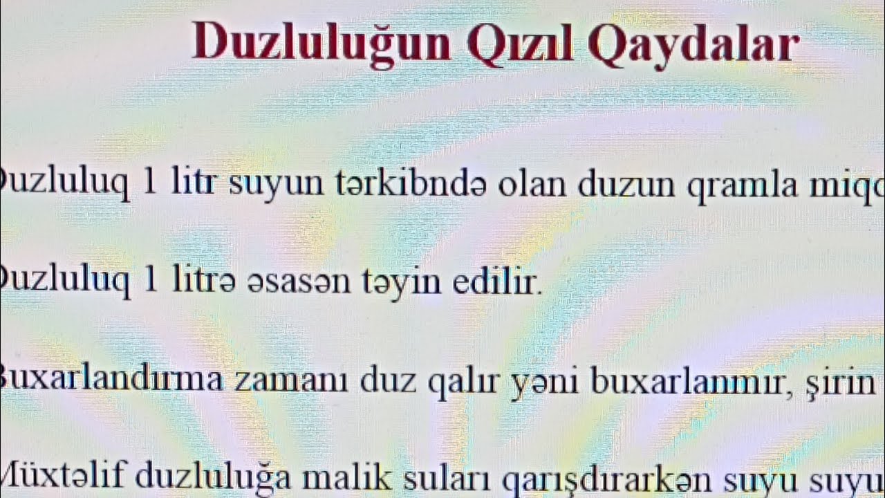 Duzluluq Məsələlərinə aid QIZIL QAYDALAR. COĞRAFİYA DUZLULUQ