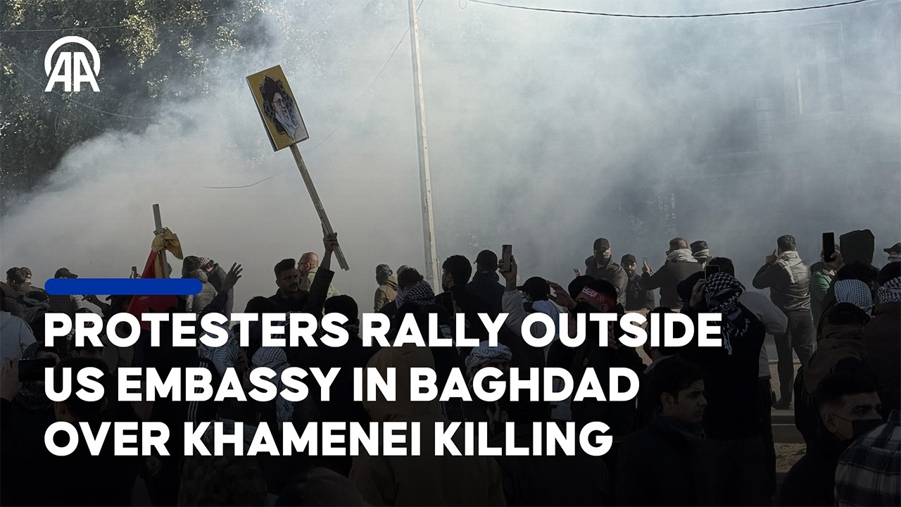Protesters gathered outside Baghdad’s US Embassy, to protest the killing of Iranian leader Khamenei