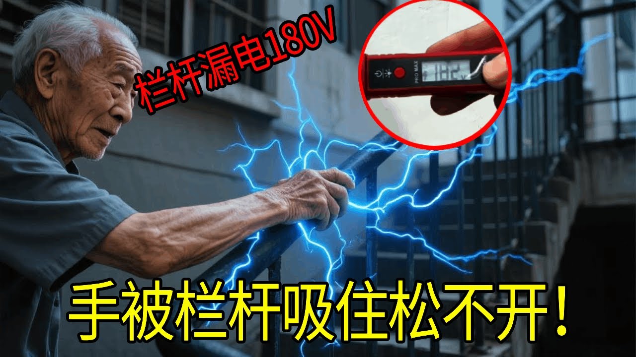 老人手被栏杆吸住，漏电竟有180V！还好家人就在身边【城阳电工电路】