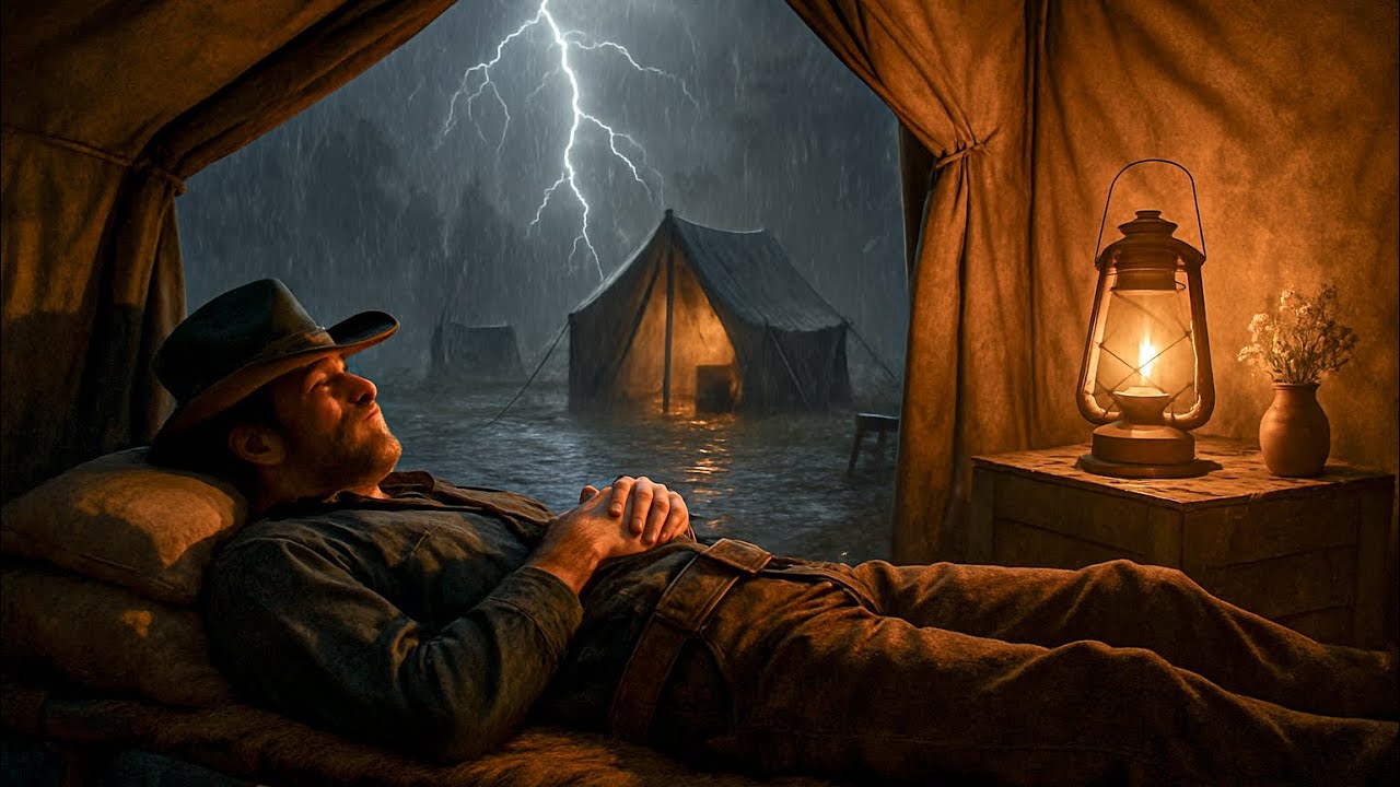 Camping Alone in a Cozy Tent During a Powerful Thunderstorm/RDR2 ASMR 