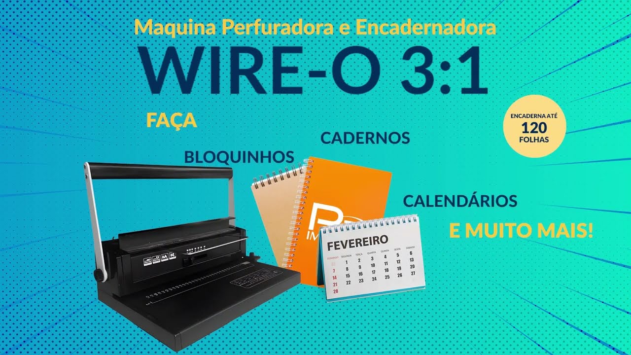 Maquina Perfuradora e Encadernadora em Wire-o (Duplo anel) - 3:1 Passos - 12M
