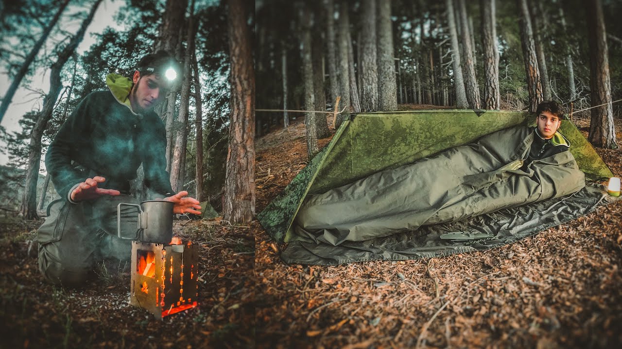 24H BIWAK BEI -1 GRAD | im Defence 4 | draußen kochen | Tarp Aufbau | Bushcraft | Outdoor