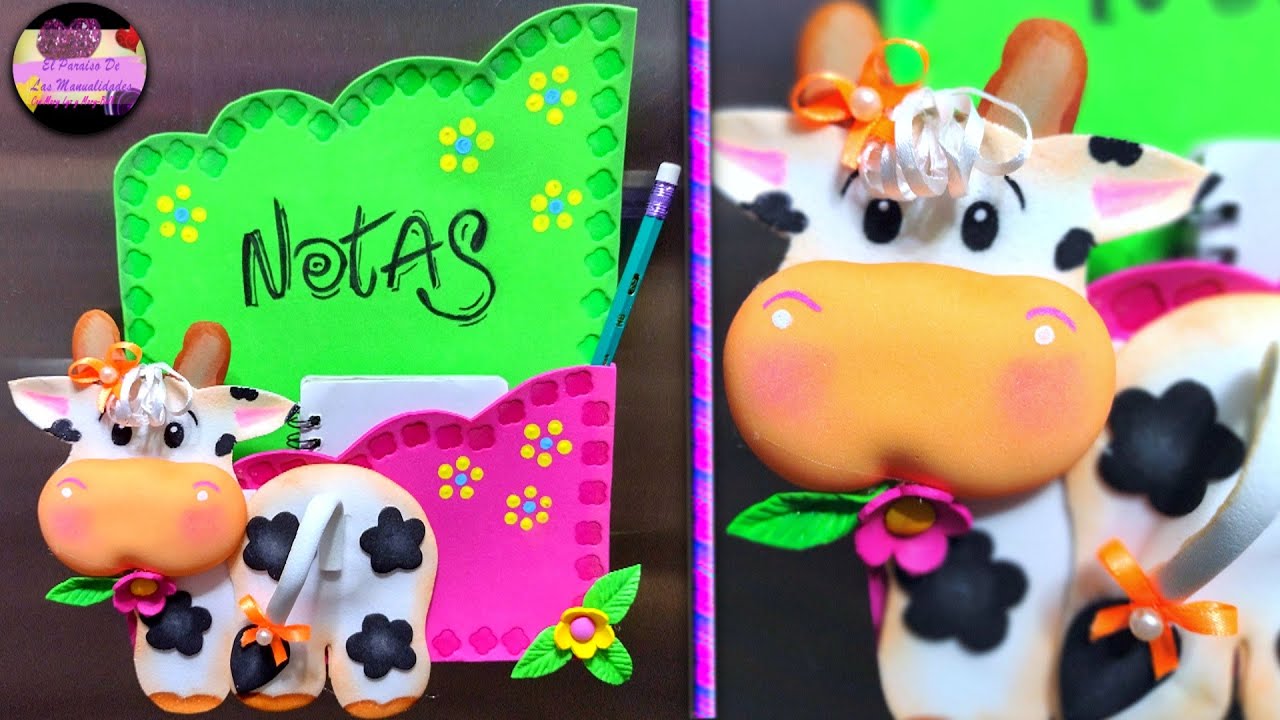 HAGA Y VENDA: Imán porta notas en forma de vaca para la nevera con foami (Moldes Gratis) | GdC