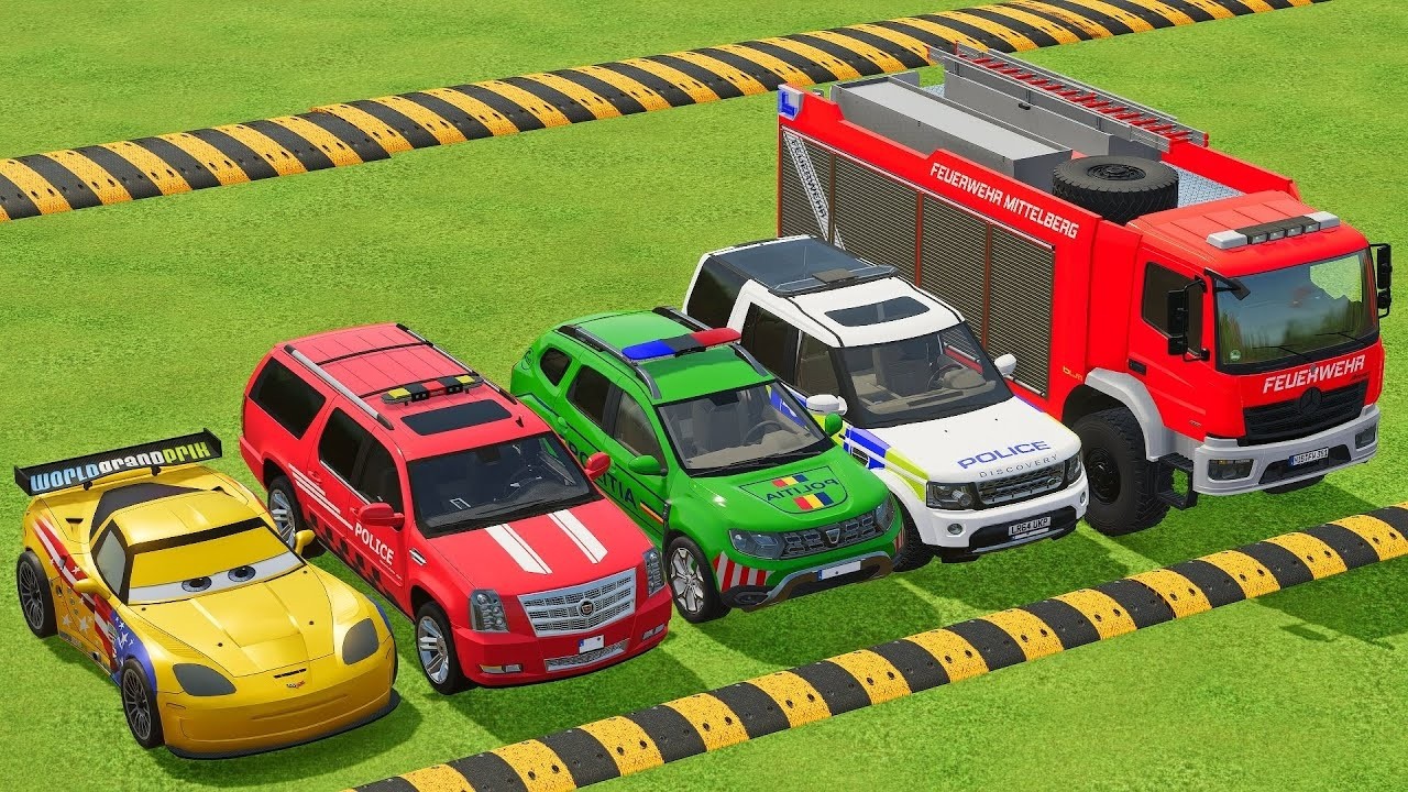 DACIA, MCQUEEN CAR, FORD POLICE CARS, AMBULANCE EMERGENCY TRANSPORTING WITH TRUCKS ! FS22 0202 #13
