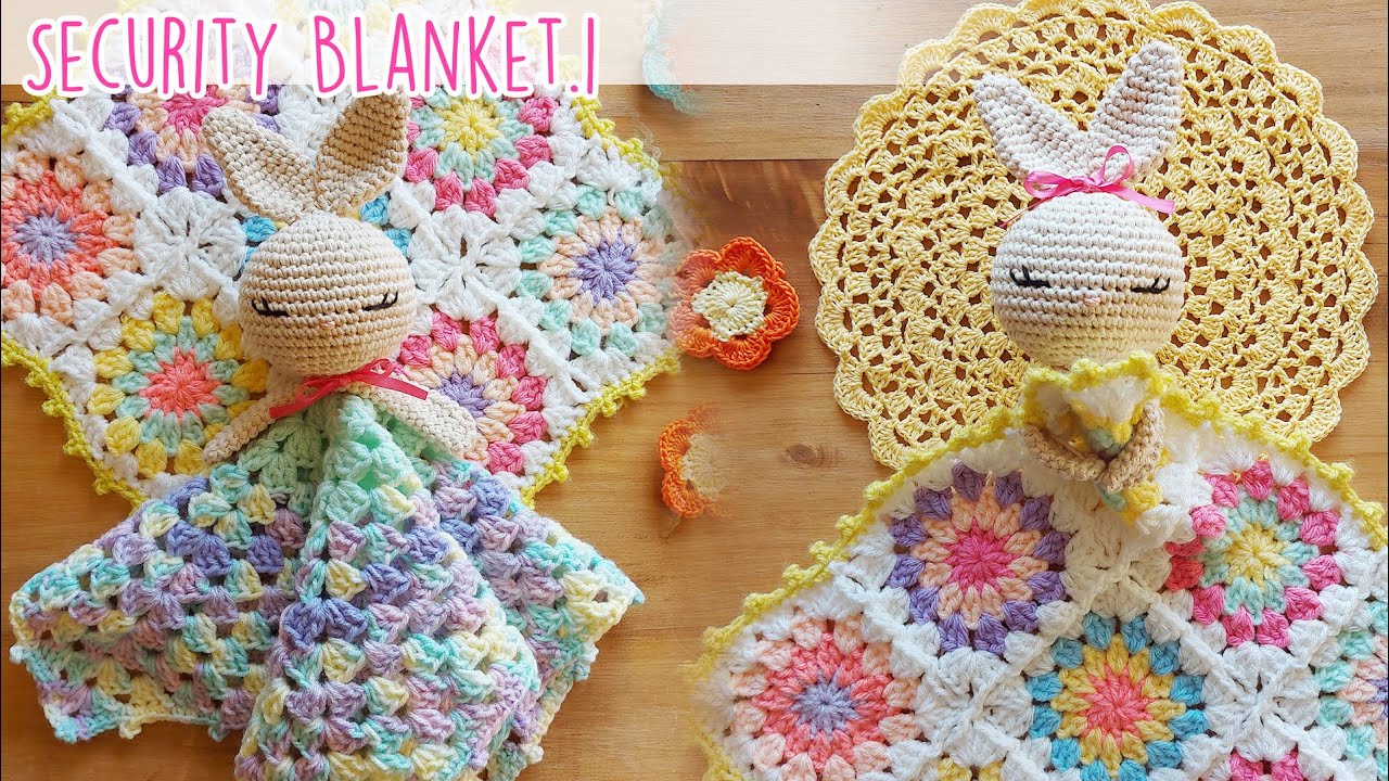 [ENG SUB] Baby Security Blanket Bunny Lovey Manta de Apego Amigurumi Conejo Granny Square Blanket 1