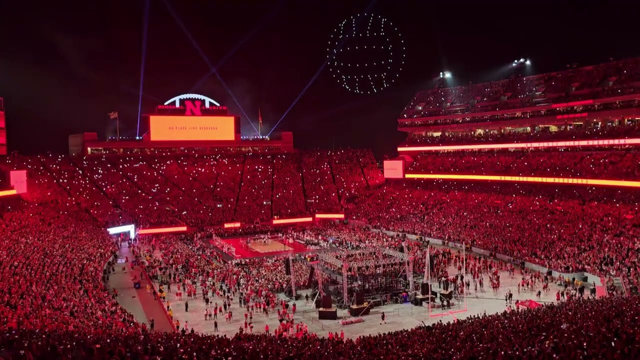 From the stands: full Husker Volleyball Day in Nebraska fireworks and drone show