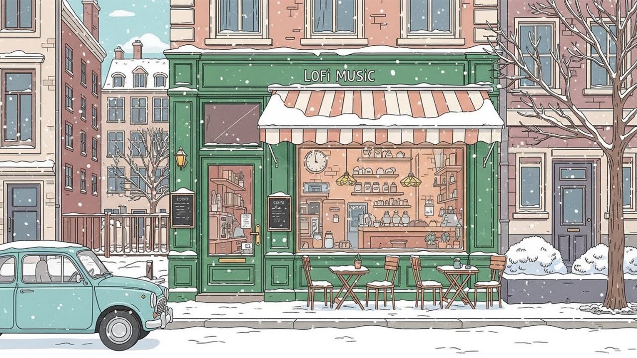 Winter Lofi Coffee Shop ❄️ Snowy Street Cafe | Warm Beats for Work & Sleep