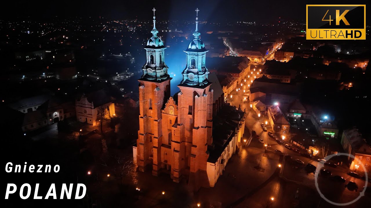 Gniezno nocą z drona | DroneWay 4K