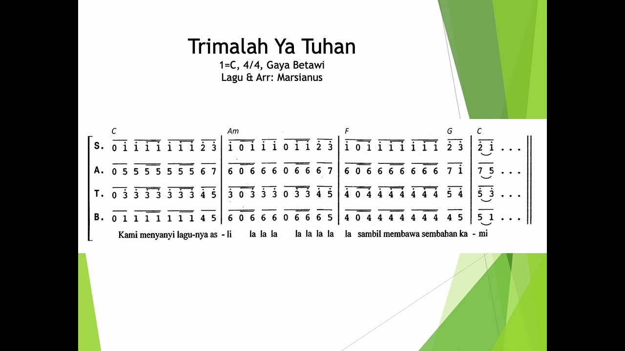 Trimalah Ya Tuhan (cipt. Marsianus) - notasi Alto