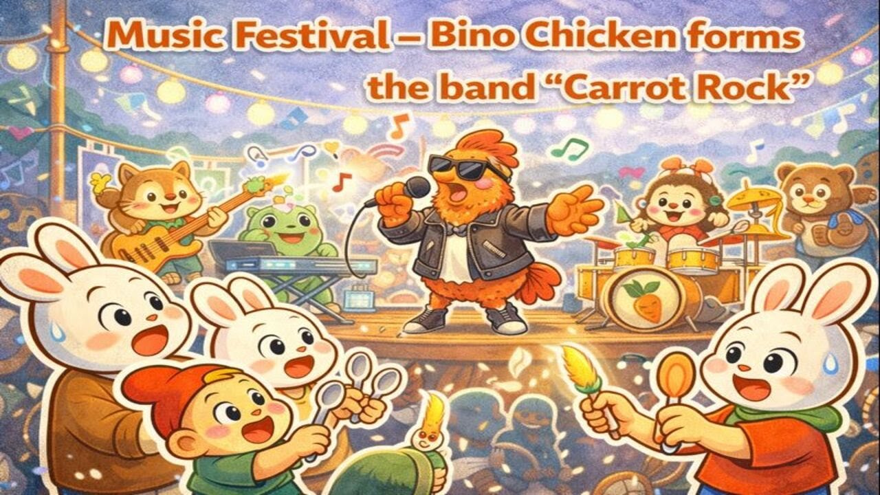 Funny Rabbit Family: Music Festival – Bino Chicken forms the band “Carrot Rock” 🎸🐰|3D Kids Animation