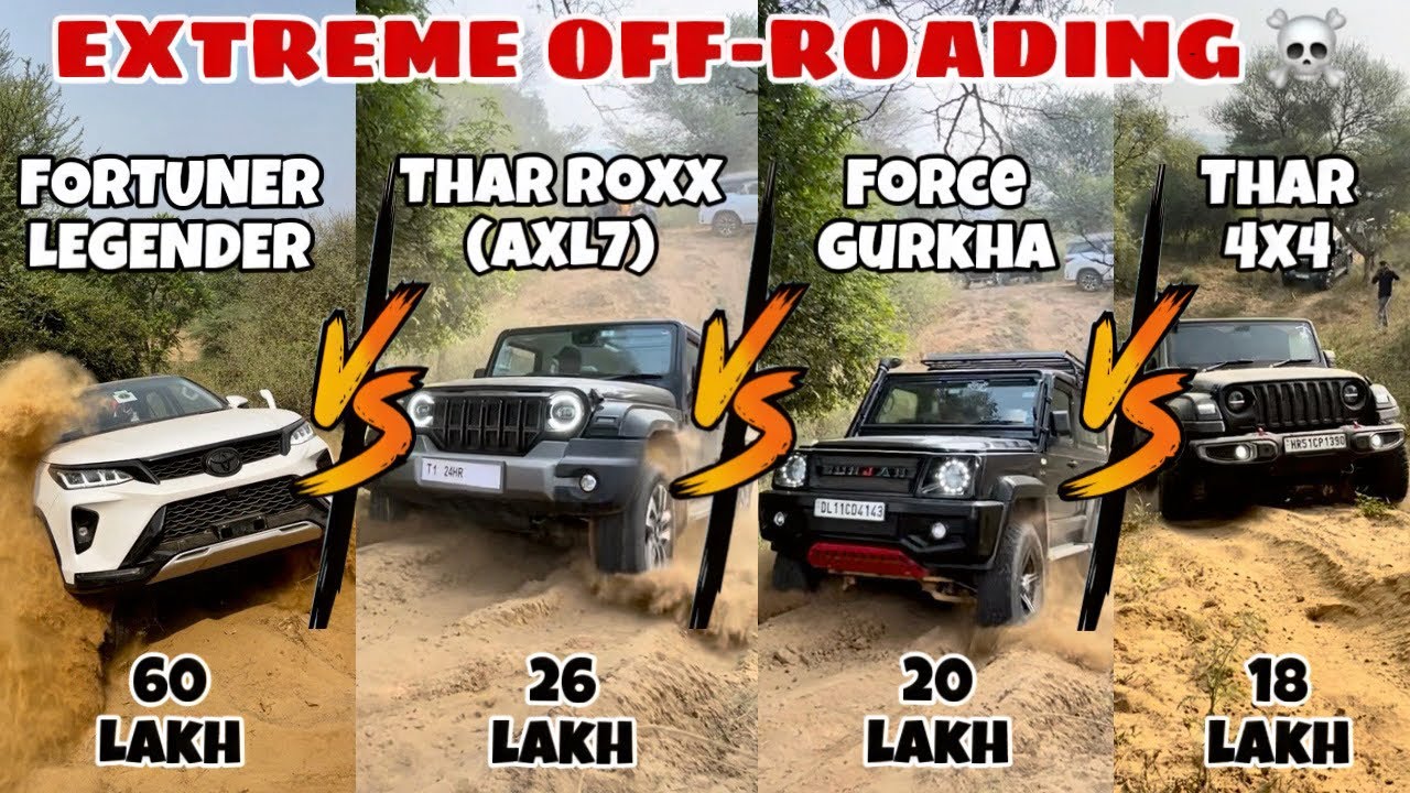 Fortuner Legender Vs Thar Roxx Vs Gurkha Vs Thar Off-roading Battle🔥 | कौन है Off-road😱 का असली BAAP