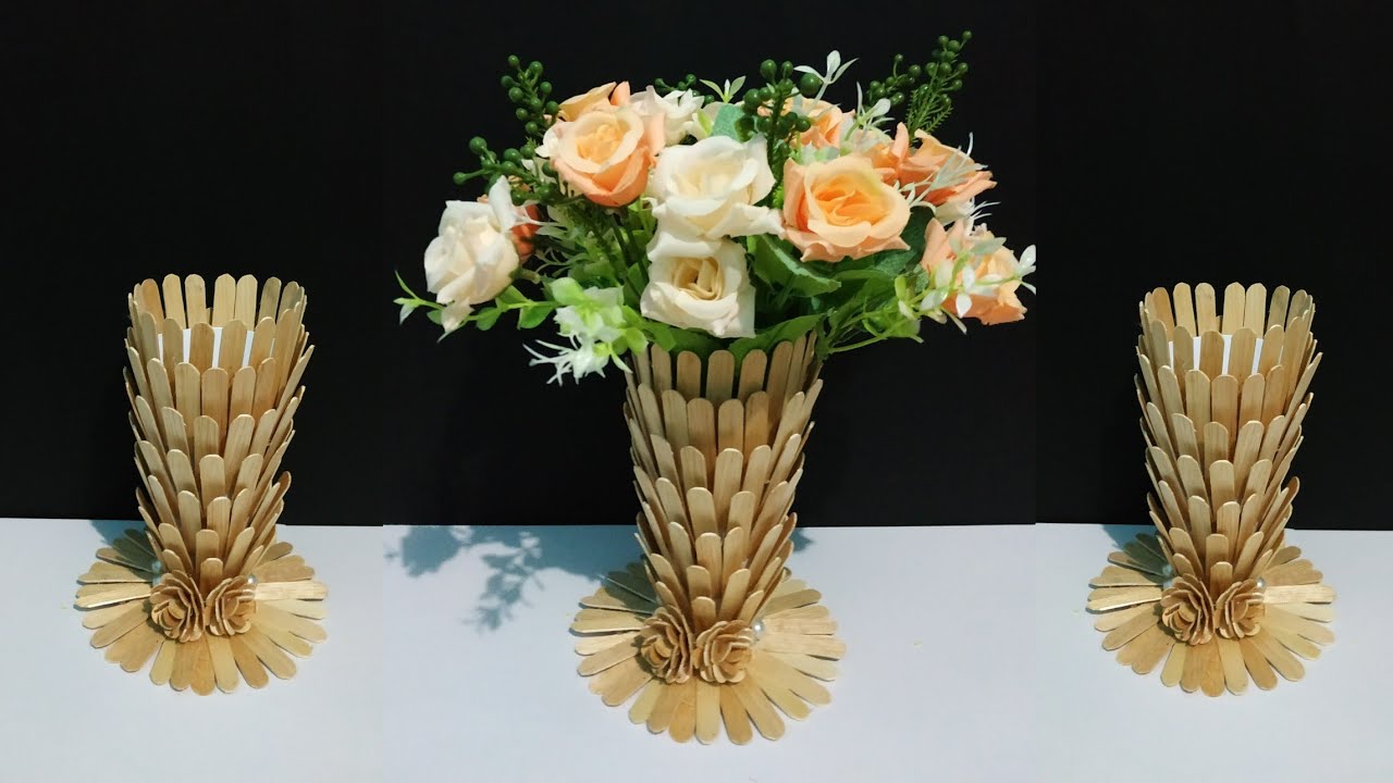 Kreasi dari Stik Es Krim || Ide Kreatif Vas Bunga dari stik Es krim || Popsicle stick flower vase