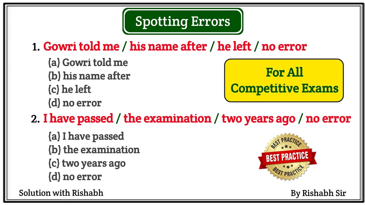 English Error correction tricks | Error detection and correction in english | Spotting errors tricks