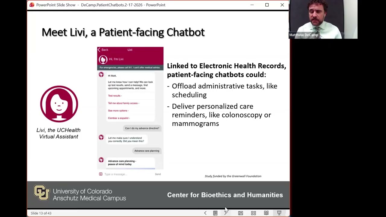 Matthew DeCamp - 2026 HINF Seminar Series - Ethics and Patient-facing Chatbots in Healthcare