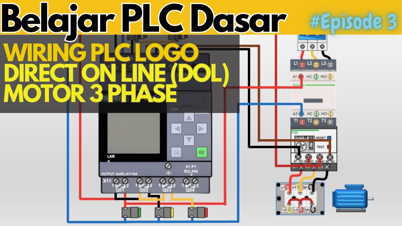 WIRING LADDER PROGRAM PLC RANGKAIAN DIRECT ON LINE DOL STARTER MOTOR 3 PHASE | SMART RELAY LOGO!