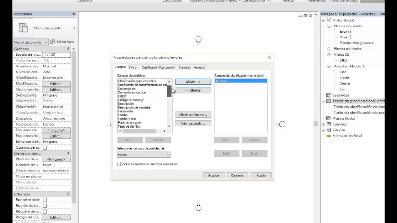 Como crear tablas de planificación en Revit