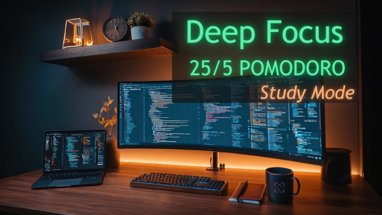 Study Focus 3 Hours 25/5 Pomodoro | Study & Coding Timer with Calm Music