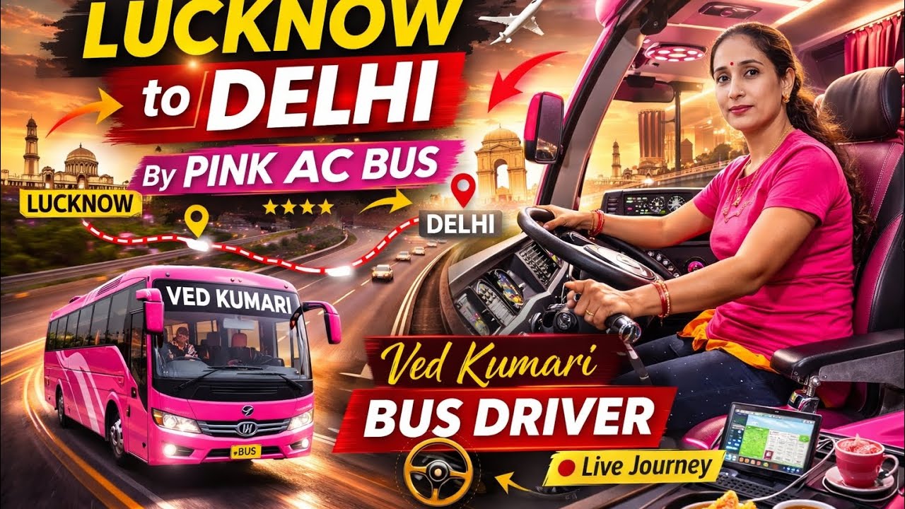 Lucknow to Delhi by pink AC bus drive by Ved Kumari Bus driver #viral #automobile #upsrtc 