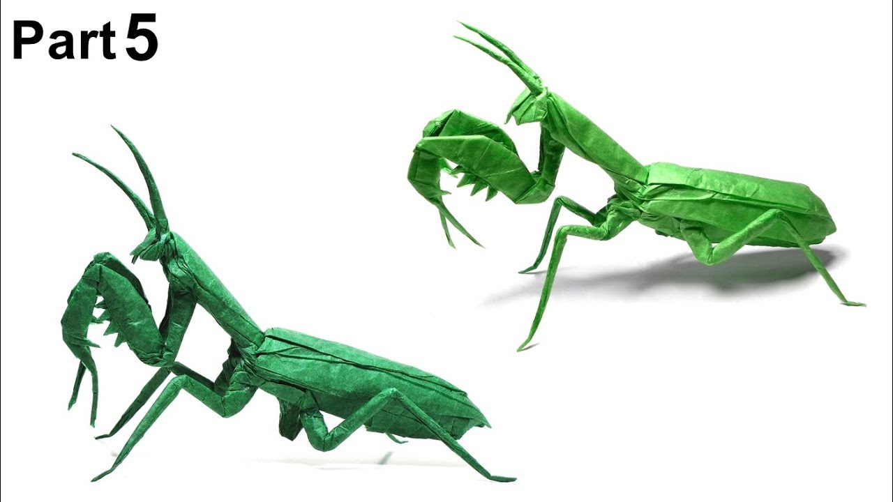 ORIGAMI PRAYING MANTIS TUTORIAL (Satoshi Kamiya) PART 5 折り紙  カマキリ Insects  Mantis Religiosa