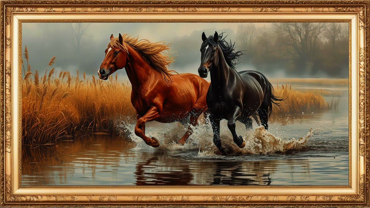 Wild Horses | Countryside Vintage Gold Frame TV Art Screensaver | 4K Twenty Oil Painting Display