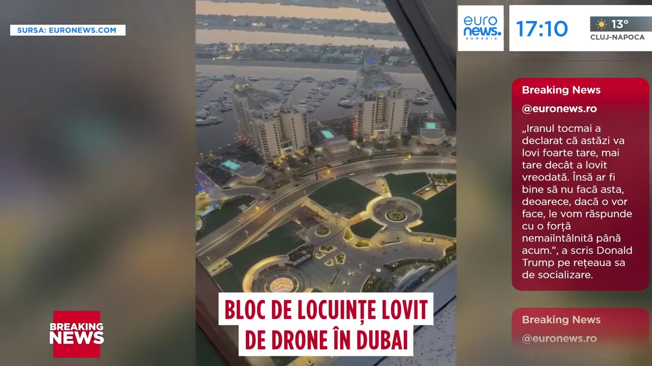 Un bloc de locuințe lovit de drone în Dubai