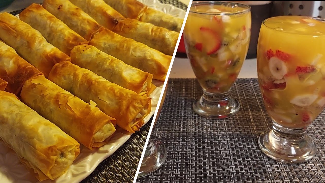 رمضان 10 تحلية سريعة بالفواكه و سيكار مقرمش  بالحشوة الدجاج و الجبن خطيرة سريع التحضير