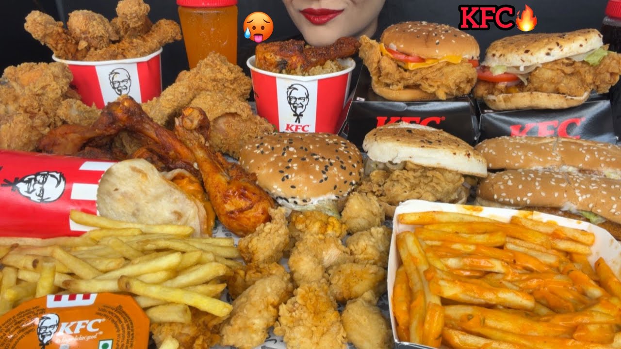 KFC FULL MENU FRIED CHICKEN LEGPIECE PIECE,GOLDEN FRIES,CRISPY CHICKEN BURGERS,ASMR EATING 