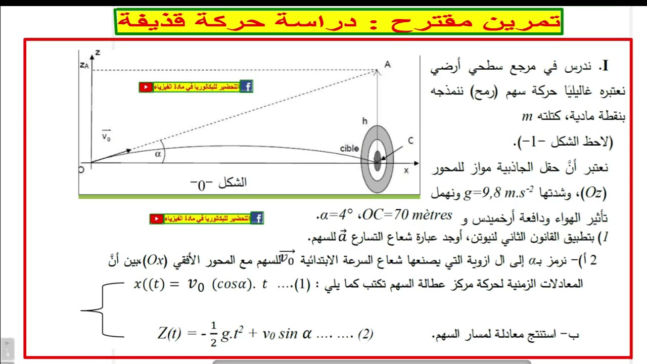 تمرين مقترح : دراسة حركة قذيفة