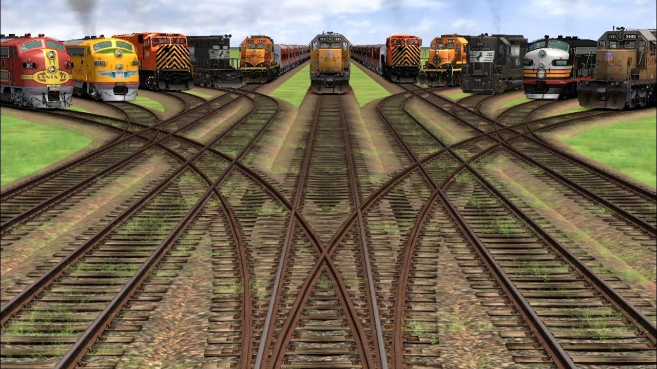 All Realistic Trains Go Away from Bumpy Yard Tracks | Railroad crossings 🎪 longest tracks 