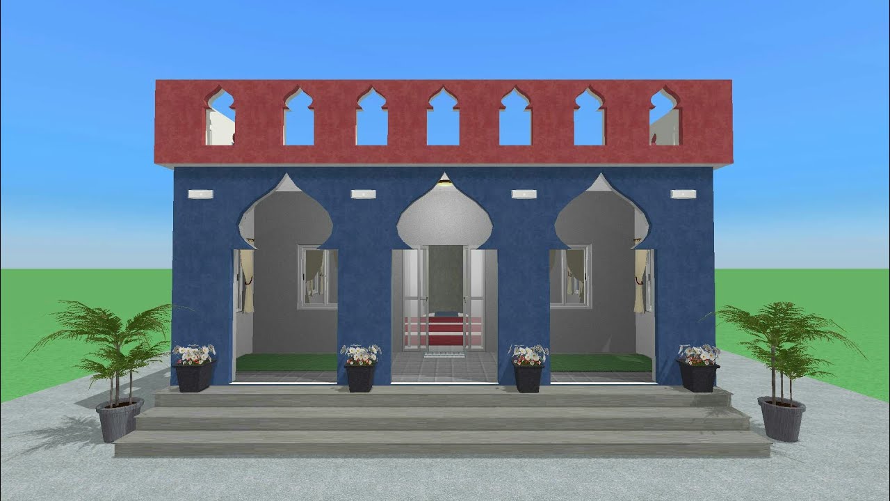 Small Masjid plan and design 3D || Prayer place Mosque || Land size 25'×25' || Riko Plan 0095