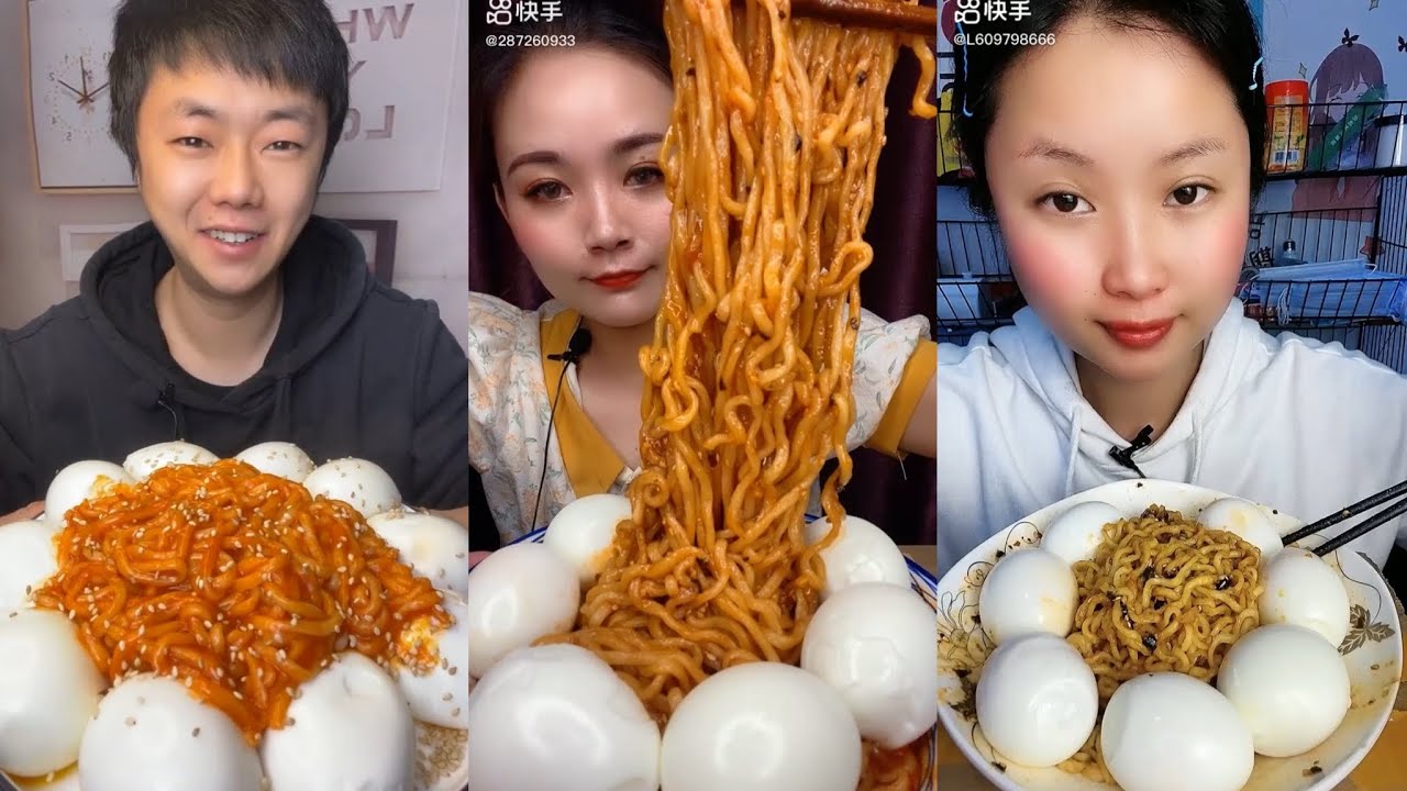ASMR CHINESE FOOD MUKBANG EATING SHOW 매운라면과 계란 중국 먹방 쇼 리얼사운드 ราเมนรสเผ็ดและการกินไข่ 🌶