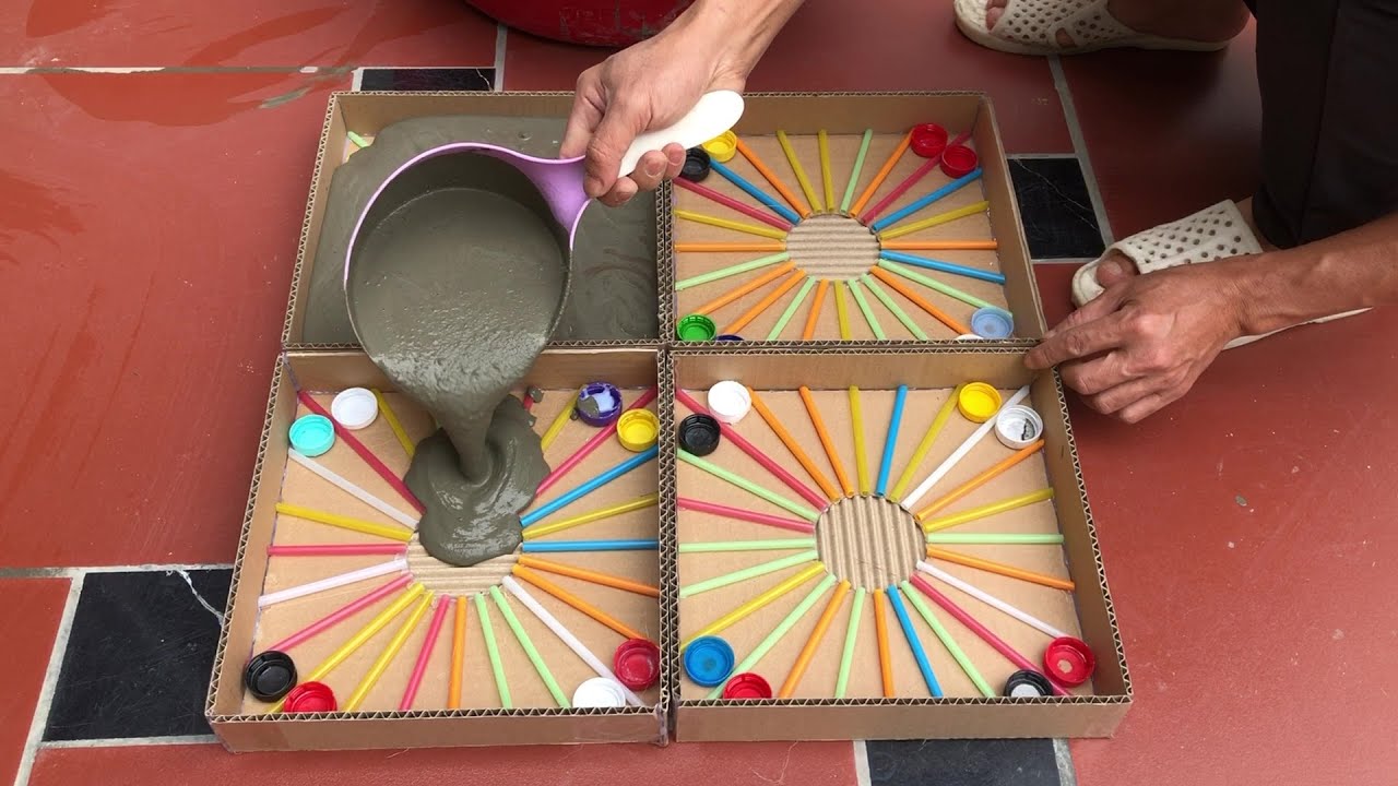 New Idea - How To Make Cement Pots From Plastic Straws, Ceramic Tiles And Cardboard