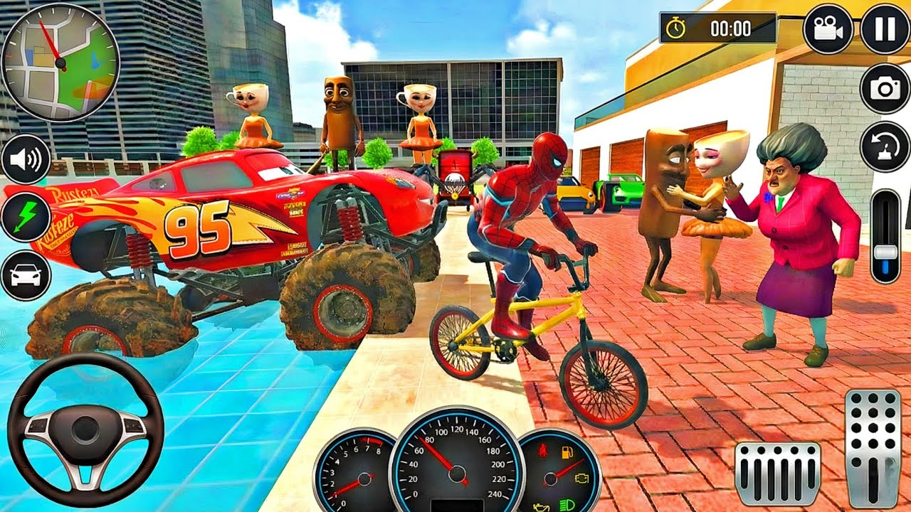 🥰Spiderman Monster Mc Queen Car 🦚Thung Thung & Scary Teacher Fight 🥰Modified Police Car Showroom🎉