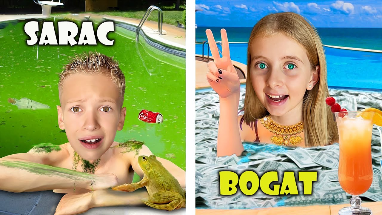 🤑 PISCINA BOGATĂ vs SĂRACĂ  🌊 24 ore în PISCINĂ ⏰ Episodul 2