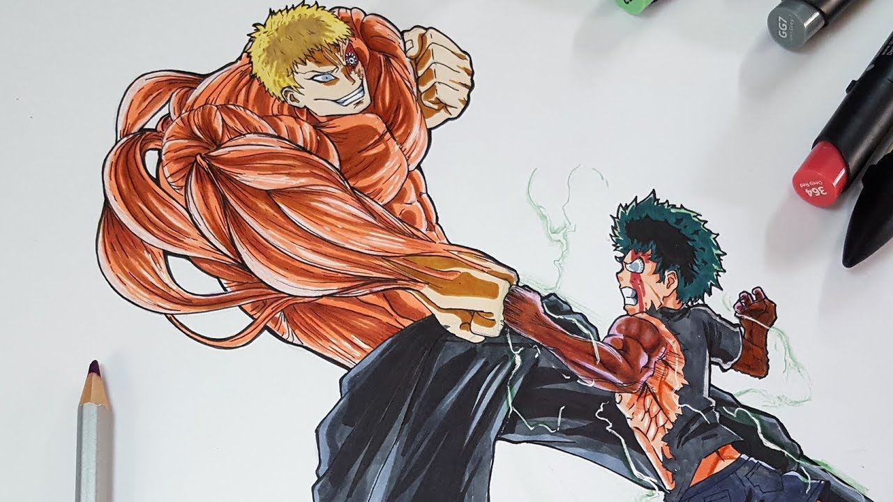 Drawing Midoriya Vs Muscular Fight