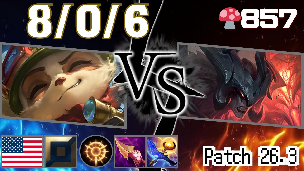 🍄857【Challenger/NA】TOP Teemo vs Aatrox（ティーモ vs エイトロックス）【SN:Ty G#Teemo】【Patch26.3】