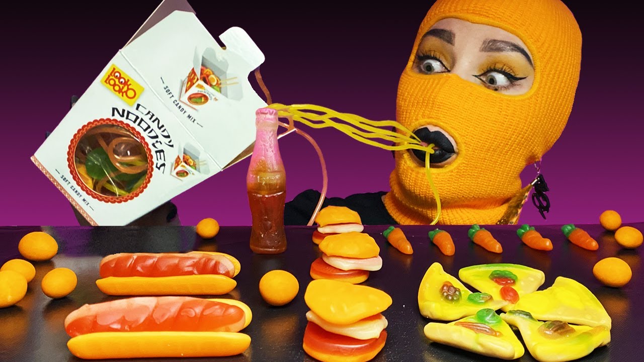 ASMR Bloopers, Mukbang Jelly Noodles, Gummy Pizza, Hot Dogs, Burgers, Coke, Eating Sounds 먹방