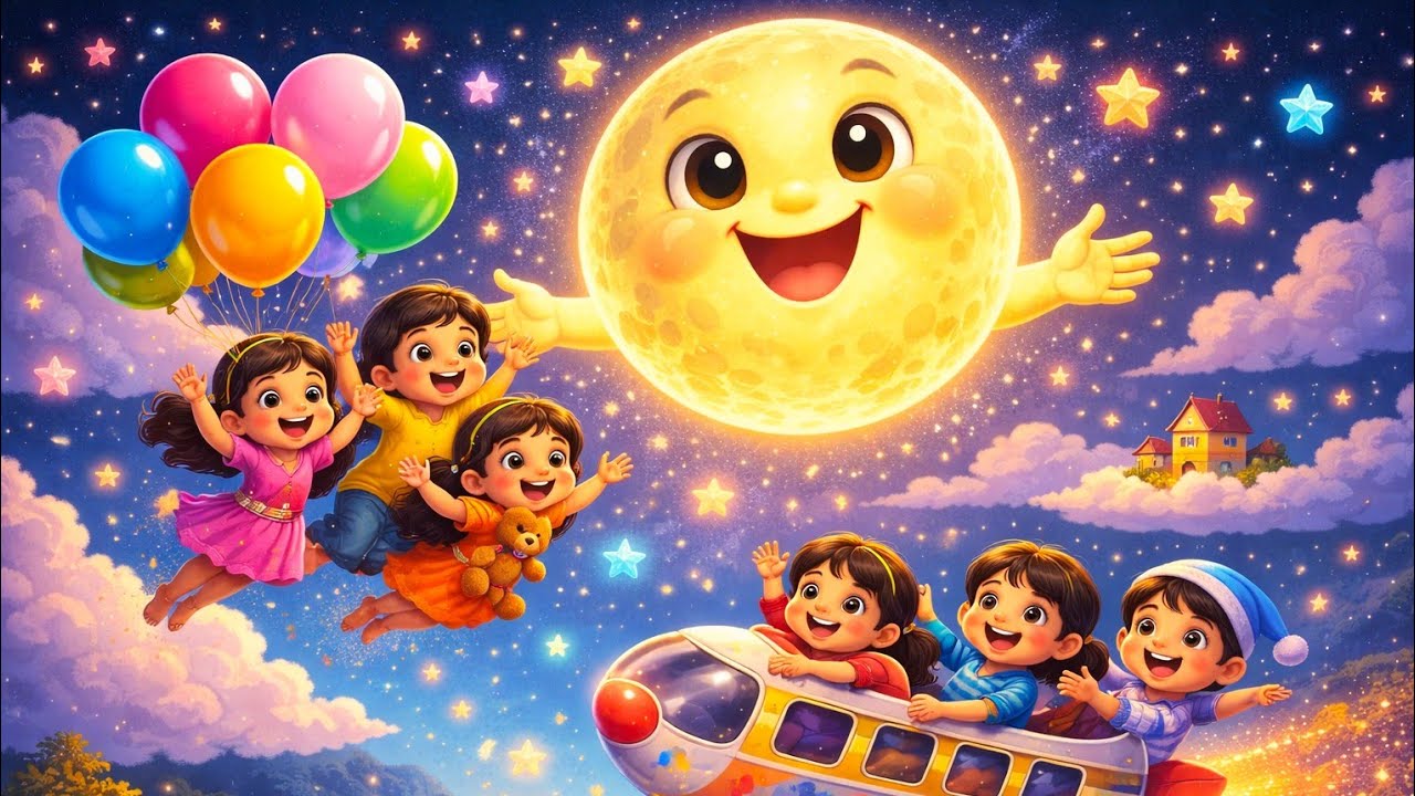 🌜चंदा मामा के पास प्यारी बिल्ली 🥛🐱 | चंदा मामा की मस्ती पार्टी 🎉🌙