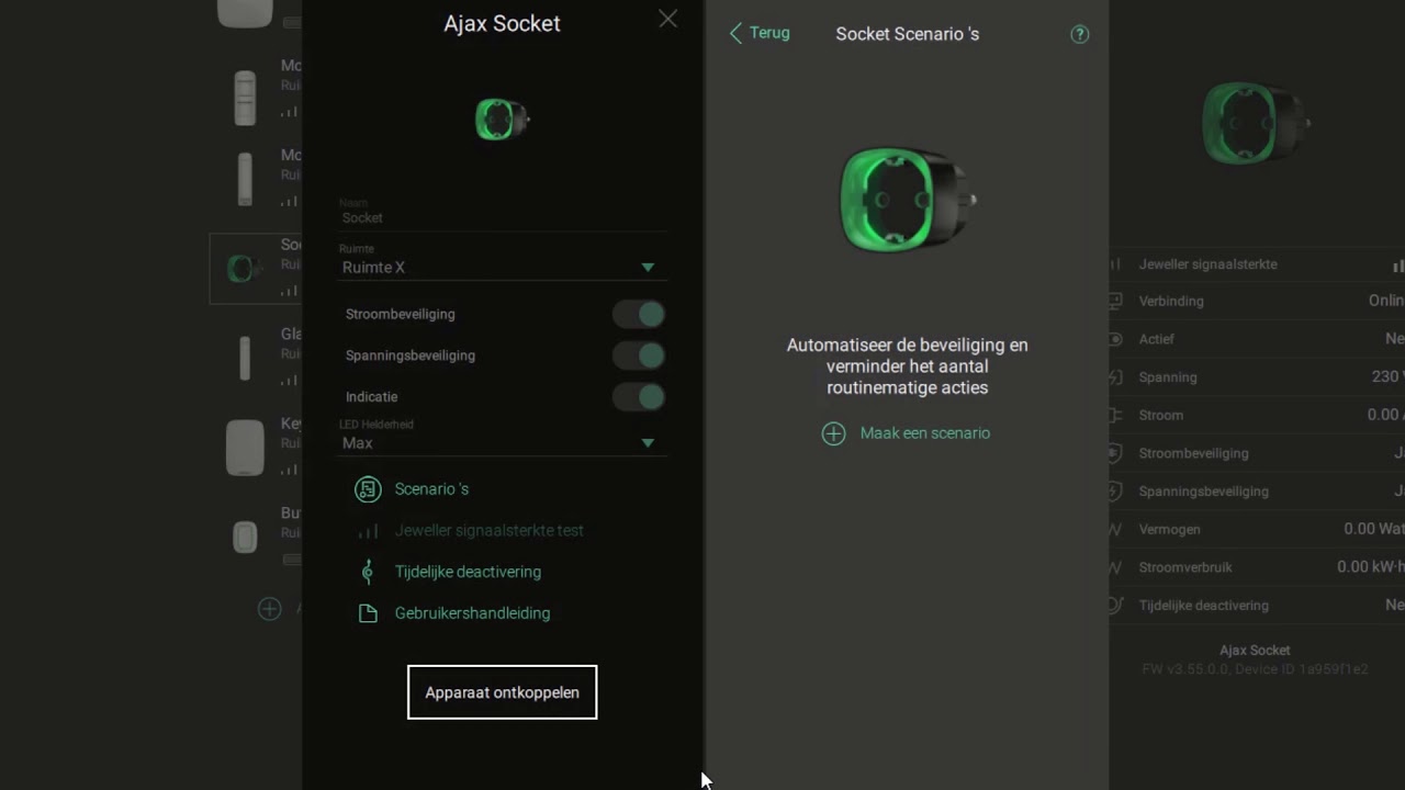 AJ-SOCKET activeren bij Ajax alarm