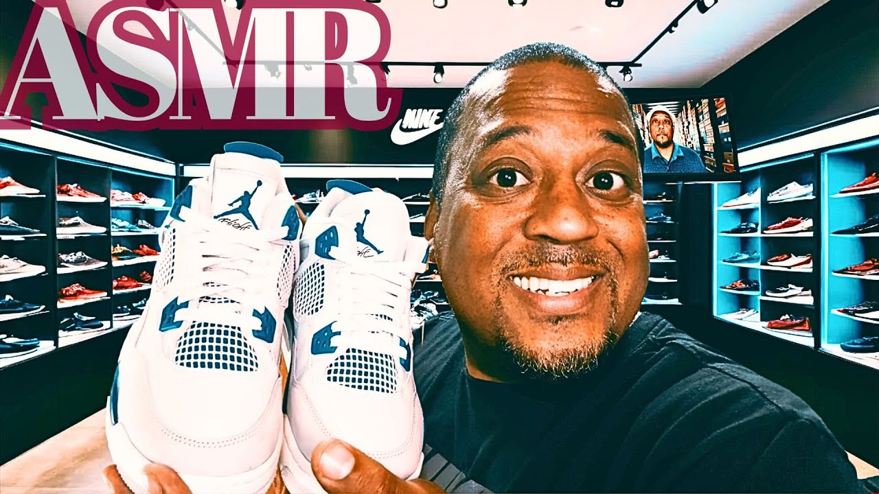 Дружелюбный продавец кроссовок ASMR продаёт кроссовки Asics GEL 1130 и Nike Retro 4 Military Blue...