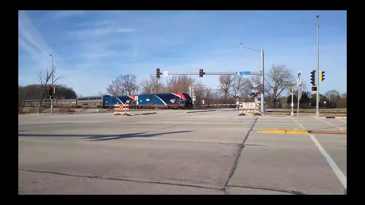 Amtrak Empire Builder #8 Eastbound at Pilgrim Rd #1 and North Ave, Brookfield WI