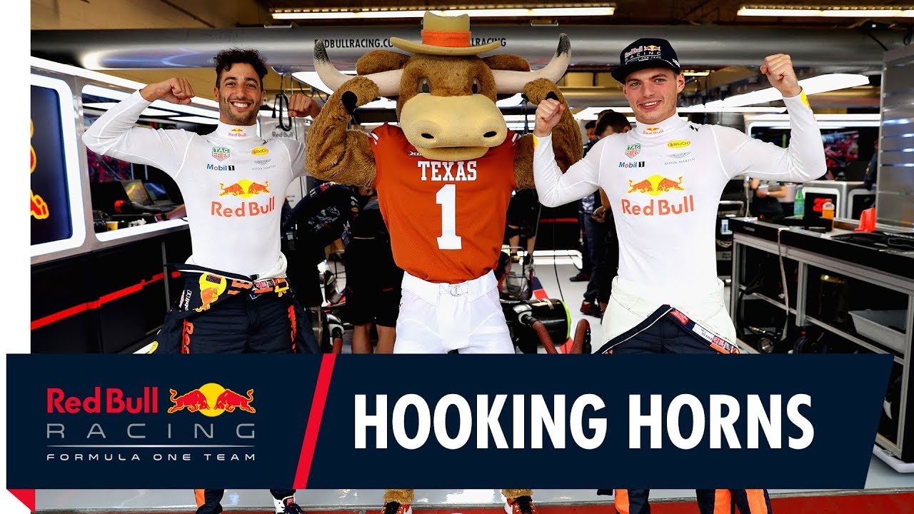 Texas Longhorns Mascot Hook 'Em Meets Daniel Ricciardo and Max Verstappen