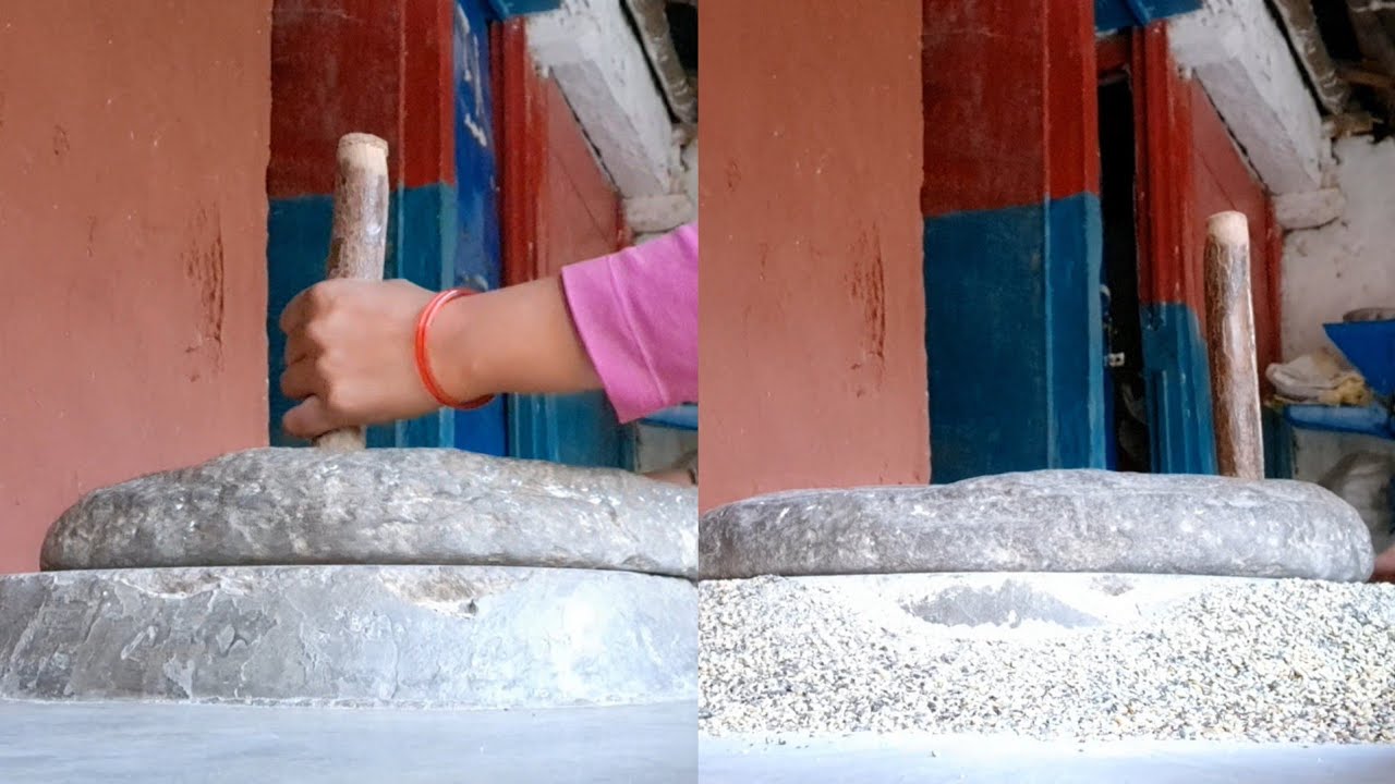 Grinding local daal on a traditional hand mill || hello sulululu 😁😁😁 || 